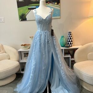 Chic Light Blue Lace Prom Dress